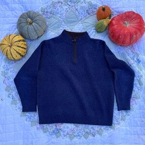 LL Bean Navy Blue 1/4 Zip 100% Wool Sweater Size XL